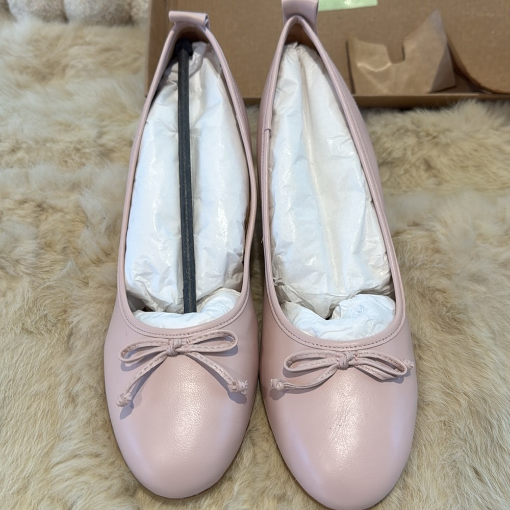 Maeve Anthropologie Pink stack heel ballerina 9 NIB fits 9.5